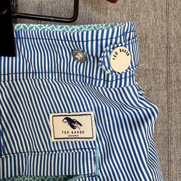 Ted Baker Blue White Strip Lobster Logo Snap Front Swim Shorts Size 2XL / 6 - Picture 10 of 16